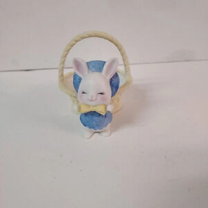 Vintage 1982 Enesco Bunny With Easter Basket Porcelain Bisque Figurine